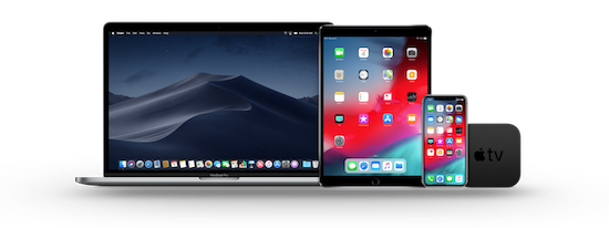 Apple devices: MacBook Pro, iPad, iPhone, and tvOS